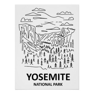 Póster Línea de arte del Parque Nacional Yosemite
