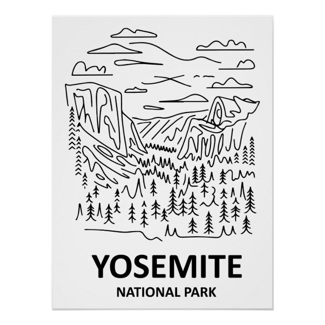 Póster Línea de arte del Parque Nacional Yosemite (Anverso)
