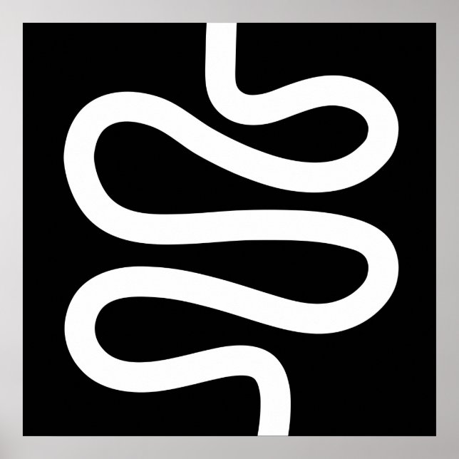 Póster Línea de curvas - Blanco sobre negro (Frente)