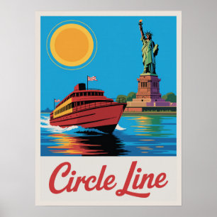 Póster Línea de ferry de Manhattan Círculo Estatua Vista
