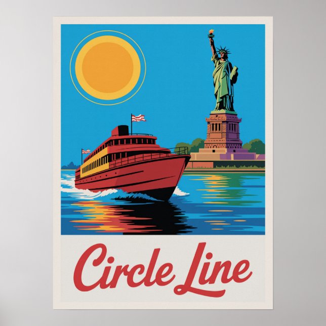 Póster Línea de ferry de Manhattan Círculo Estatua Vista  (Frente)