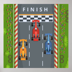Póster Línea de fin de coches de carrera