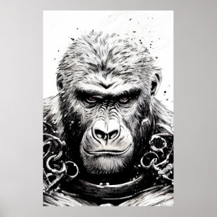 Póster Línea de Ilustracion de naturaleza salvaje Ape Mon
