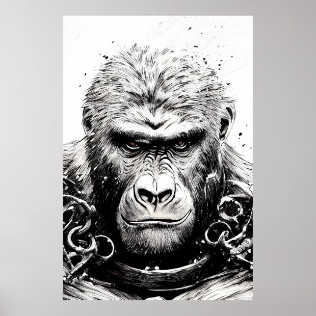 Póster Línea de Ilustracion de naturaleza salvaje Ape Mon (Frente)