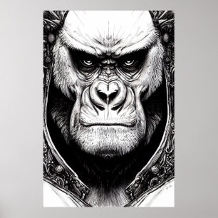 Póster Línea de Ilustracion natural salvaje Gorilla Ape A