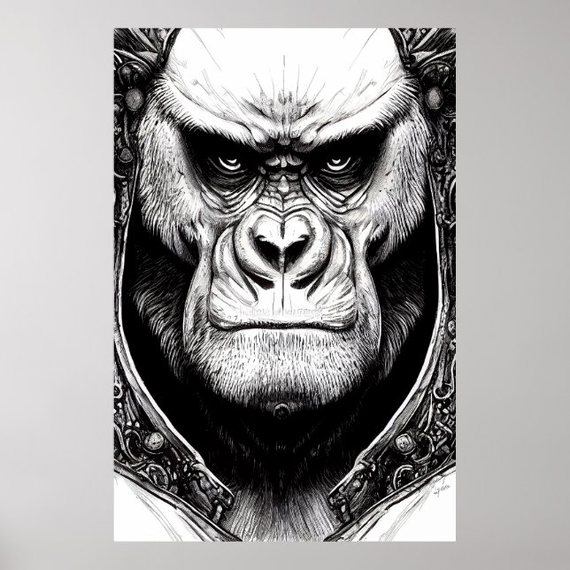 Póster Línea de Ilustracion natural salvaje Gorilla Ape A (Frente)