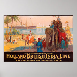 Póster Línea de la India, propietario en elefante por el