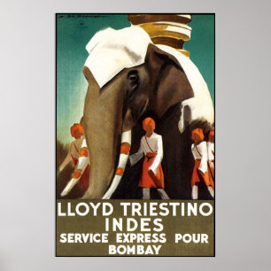 Póster Línea de Lloyd Triestinao a Bombay
