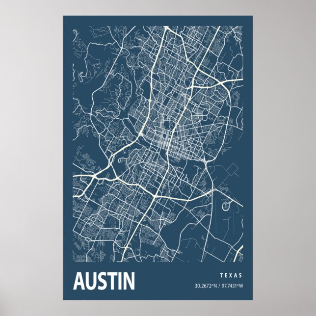 Póster Línea de mapa de la ciudad de Texas (Frente)