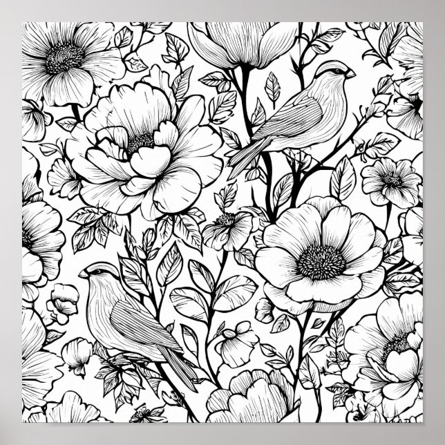 Póster Línea de plantilla de decoupage de pergamino de fl (Frente)