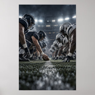 Póster Línea de Scrimmage de Fútbol Americano – Negro y B
