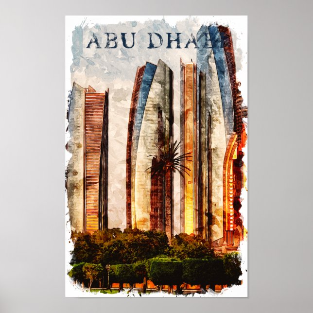 Póster Línea de Skyline de acuarela de los Emiratos Árabe (Frente)