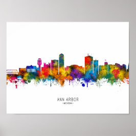 Póster Línea de Skyline de Ann Arbor Michigan
