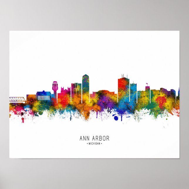 Póster Línea de Skyline de Ann Arbor Michigan (Frente)