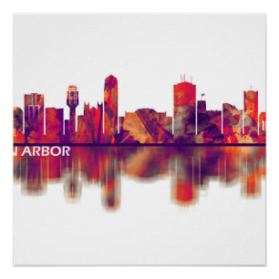 Póster Línea de Skyline de Ann Arbor Michigan
