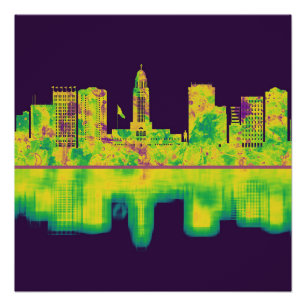 Póster Línea de Skyline Lincoln Nebraska