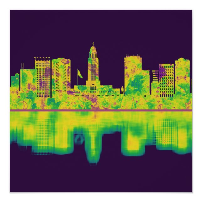Póster Línea de Skyline Lincoln Nebraska (Anverso)