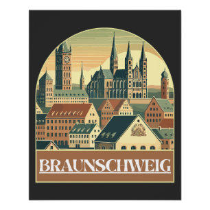Póster Línea de Skyline Retro Braunschweig