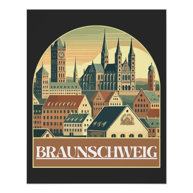 Póster Línea de Skyline Retro Braunschweig (Anverso)