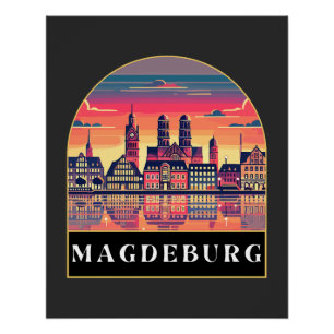 Póster Línea de Skyline Retro Magdeburg