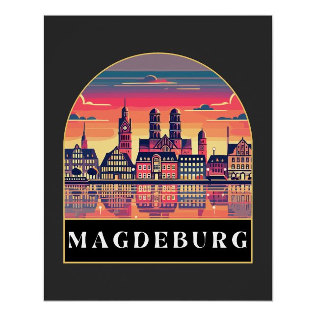 Póster Línea de Skyline Retro Magdeburg (Anverso)