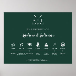Póster Línea de tiempo del Boda de golf del Monograma Ver