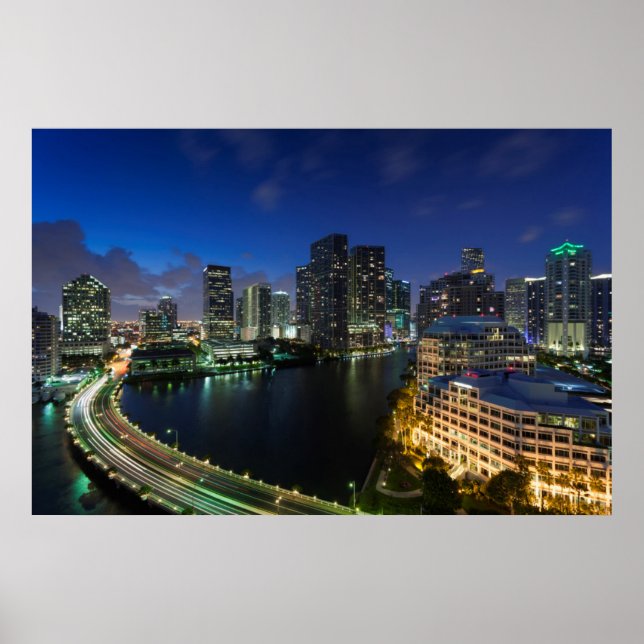 Póster Línea elevada de la ciudad desde Brickell Key (Frente)