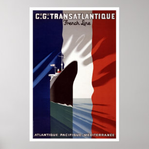 Póster Línea francesa viaje del buque de pasajeros del