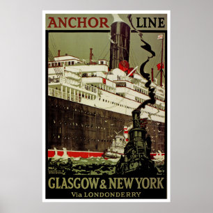 Póster Línea ~ Glasgow-Nueva York del ancla