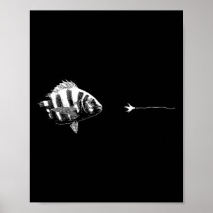 Póster Línea Gráfica De Cojín De Pesca - Hojas De Pescado