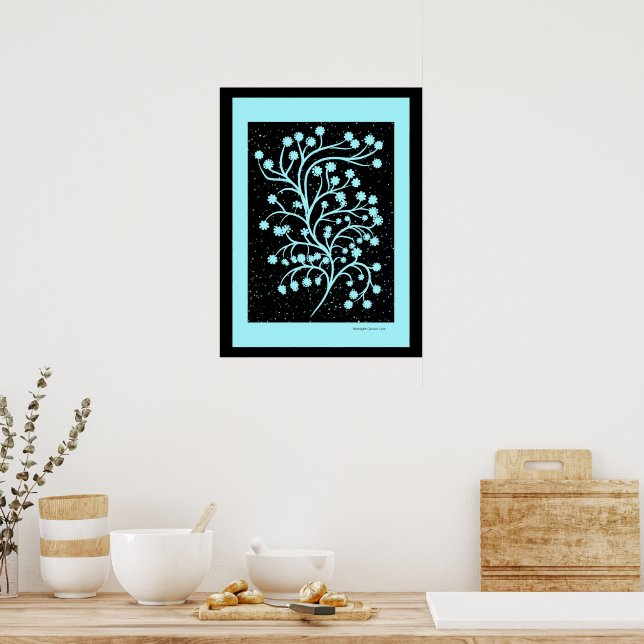 Póster Línea Jardín de Medianoche Turquesa Niebla    (Cocina)