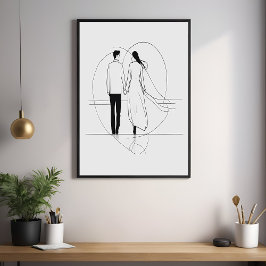 Póster Línea minimalista Arte Pareja romántica sosteniend