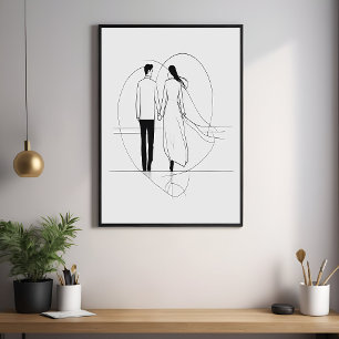 Póster Línea minimalista Arte Pareja romántica sosteniend