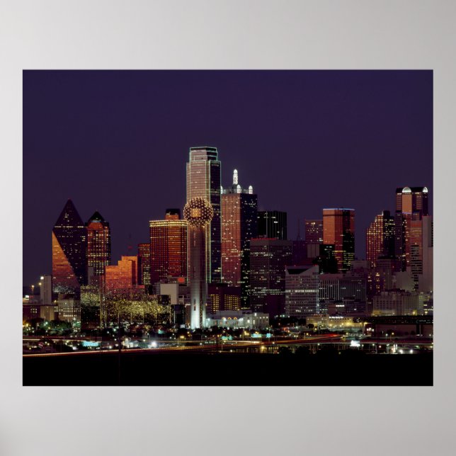 Póster Línea nocturna de Dallas, Texas (Frente)