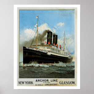 Póster Línea ~ Nueva York - Glasgow del ancla