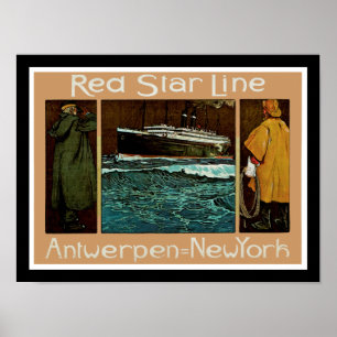 Póster Línea roja ~ Antwerpen-Nueva York de la estrella