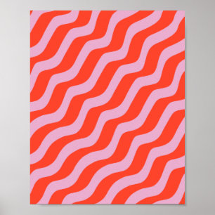 Póster Líneas abstractas rayas de cebra rosa rosada retro