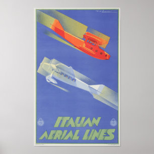 Póster Líneas aéreas italianas - Aviación de viajes de ép