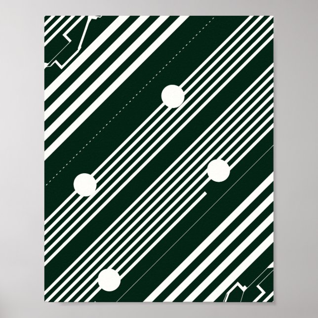 Póster Líneas blancas con círculos sobre fondo negro (Frente)