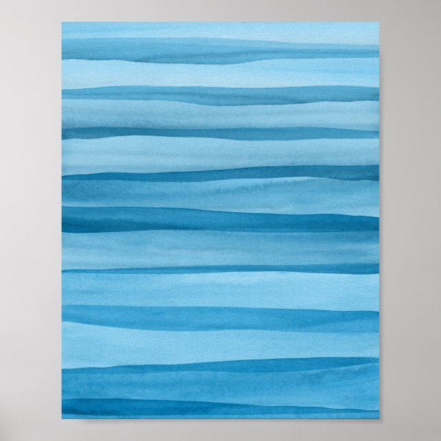 Póster Líneas de acuarela azul abstractas (Frente)