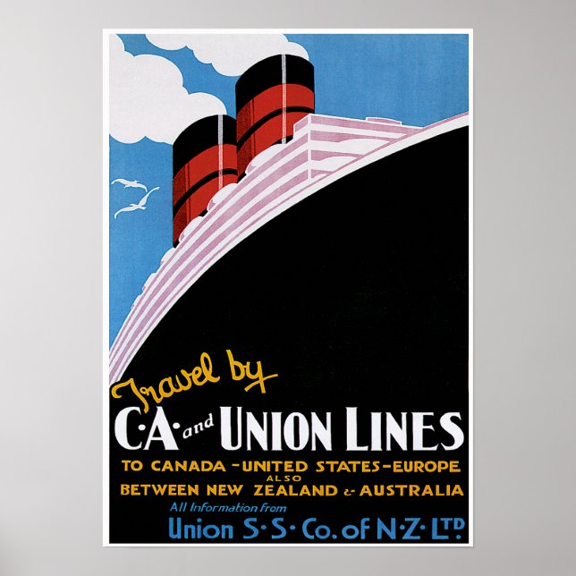 Póster Líneas de CA y Unión - Anuncio de Barco Vintage (Frente)