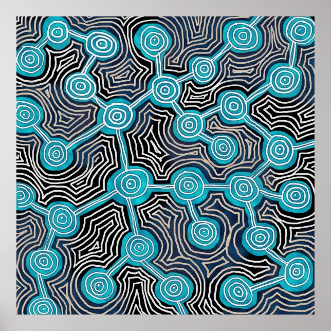 Póster Líneas de vida patrón abstracto estilo aborigen (Frente)