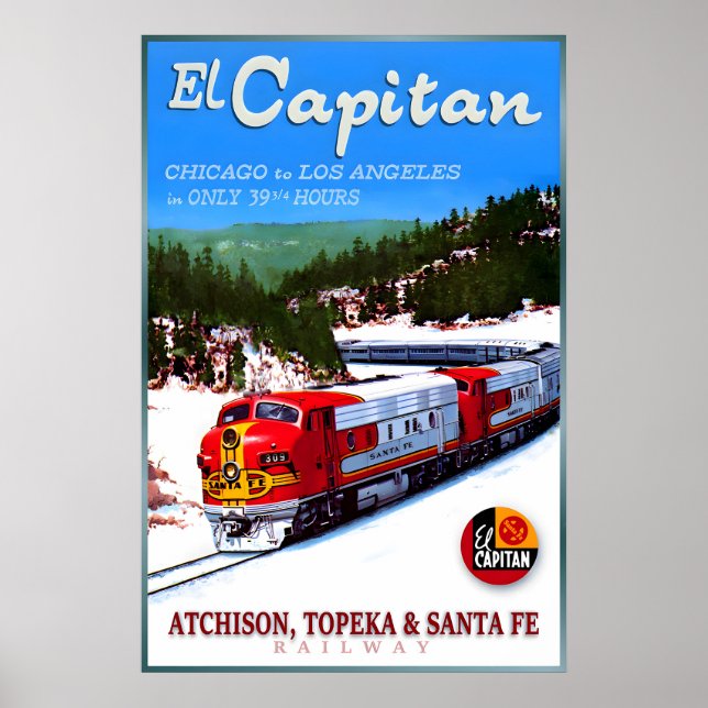 Póster Líneas del ferrocarril de Santa Fe EL CAPITAN Loco (Frente)