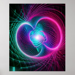 Póster Líneas en espiral de fractal de neón Patrón abstra