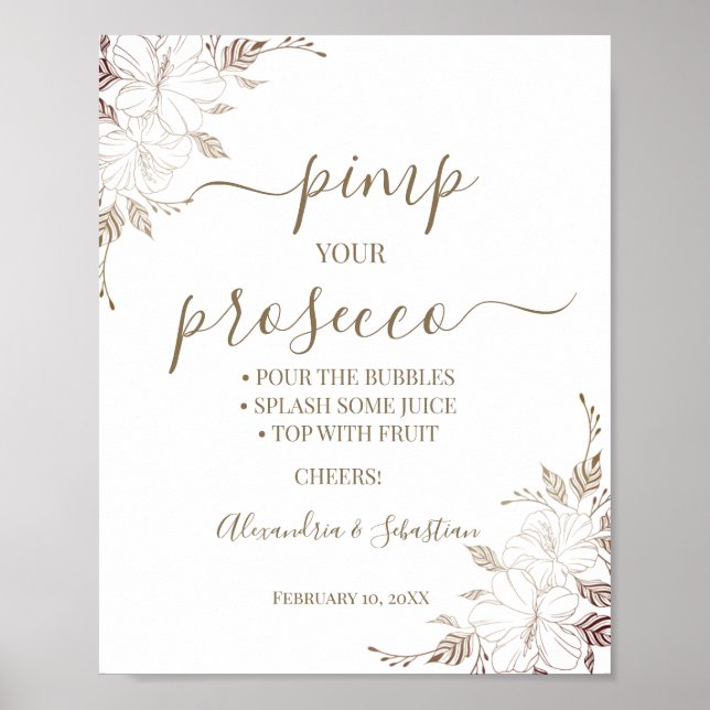 Póster Líneas florales imprimen su Rótulo Prosecco Bridal (Frente)