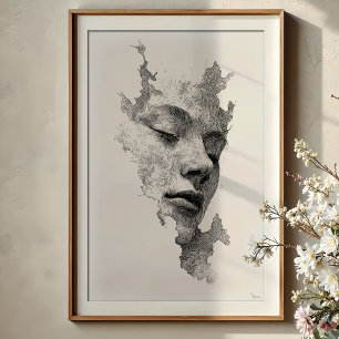 Póster Líneas hipnóticas: retrato de cara intrincada mono