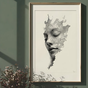 Póster Líneas hipnóticas: retrato de cara intrincada mono