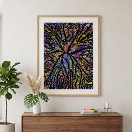 Póster Líneas onduladas psicodélicas abstractas Arcoíris