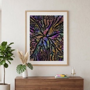 Póster Líneas onduladas psicodélicas abstractas Arcoíris