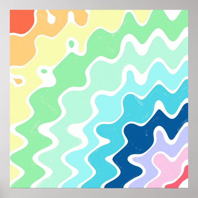 Póster Líneas onduladas retro Patrón de colores arcoiris  (Frente)